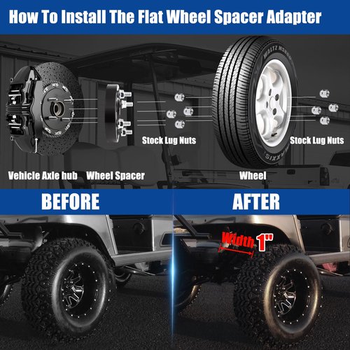 JiiinMiiin 4X4 1"(25mm) Golf Cart Wheel Spacers Adapters with Hub bore 68mm Fits for EZ GO EZGO Club Car, Thick 4x101.6mm 1/2" x20 Studs, Black 4PCS