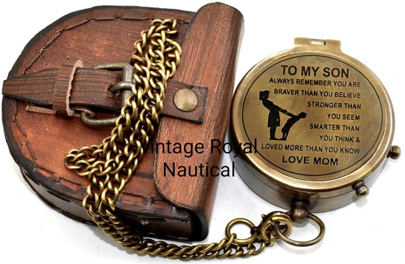 AASIYA Engraved Brass Compass Gift To My Son/To Our Son/Nautical Gift For Son From Dad/Gift To Son From Mom A Perfect And Unique Gift With Leather Case