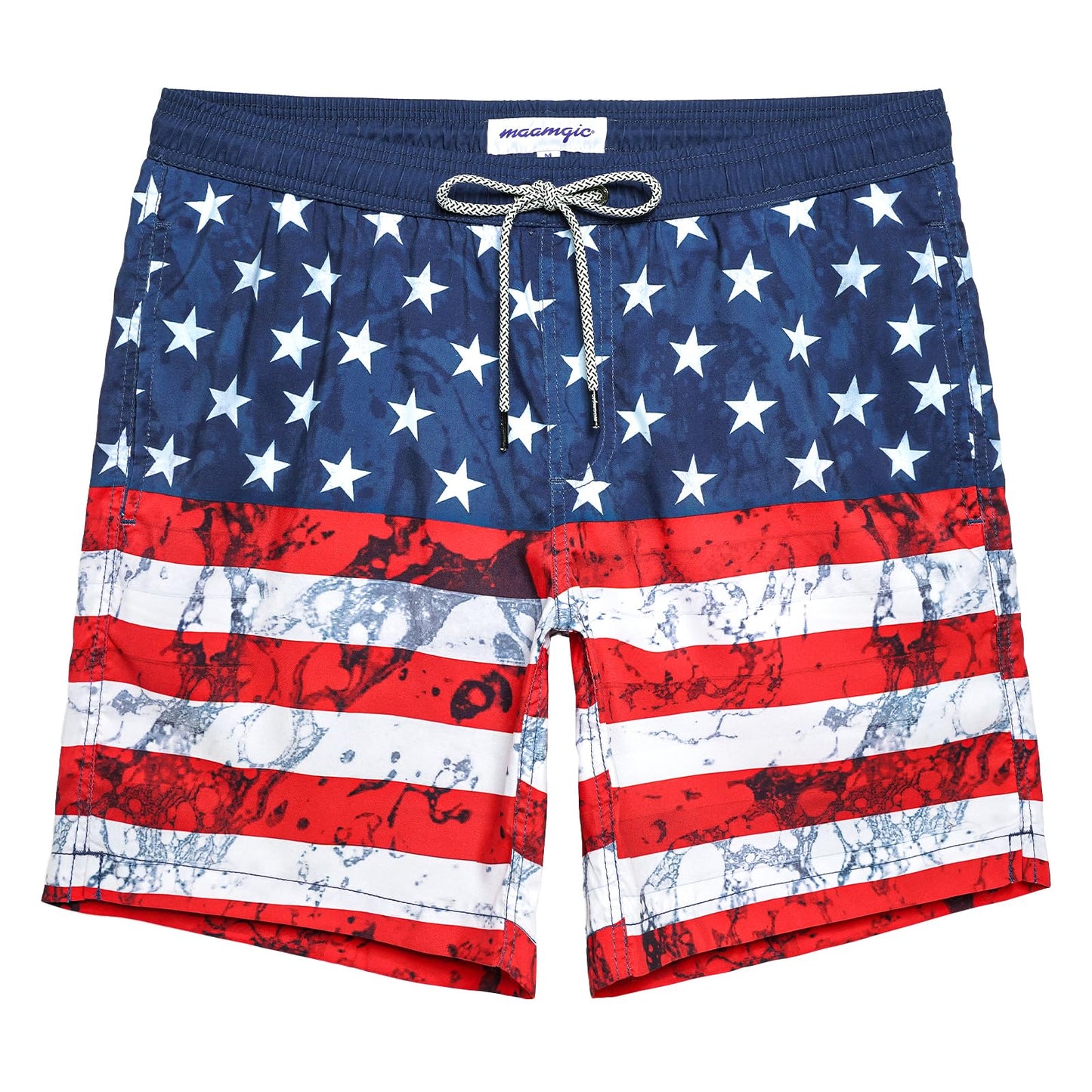 maamgic Mens Swim Trunks Quick Dry Swim Shorts with Mesh Lining Funny Swimwear Bathing Suits 7inch USA Flag Medium