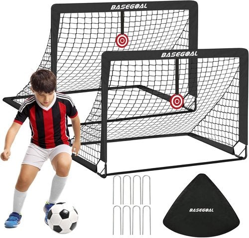 BaseGoal Soccer Goals - Portable Pop-Up 4x3ft Set of 2 for Kids | Complete Outdoor Training Kit with Ball & Cones