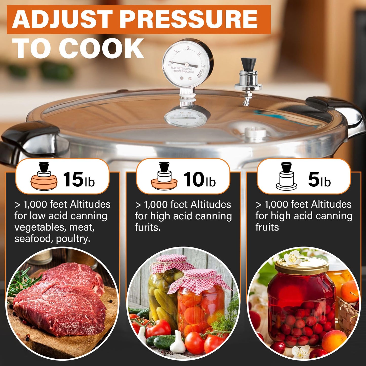 50332 3-Piece Pressure Regulator & 01058 Pressure Cooker Vent Pipe Replacement for Presto Pressure Canners 0177001 0174001 6803571, 5-10-15lb Canning Weight