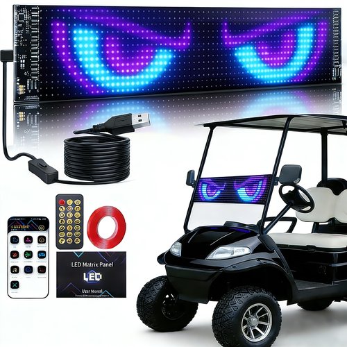 Suacopzar Golf Cart Devil Eyes Light, 23x5in Programmable Flexible LED Digital Display Smart APP Control Custom Text DIY Pattern, Golf Cart Lights Soft Screen LED Lights for Car Trucks Decor