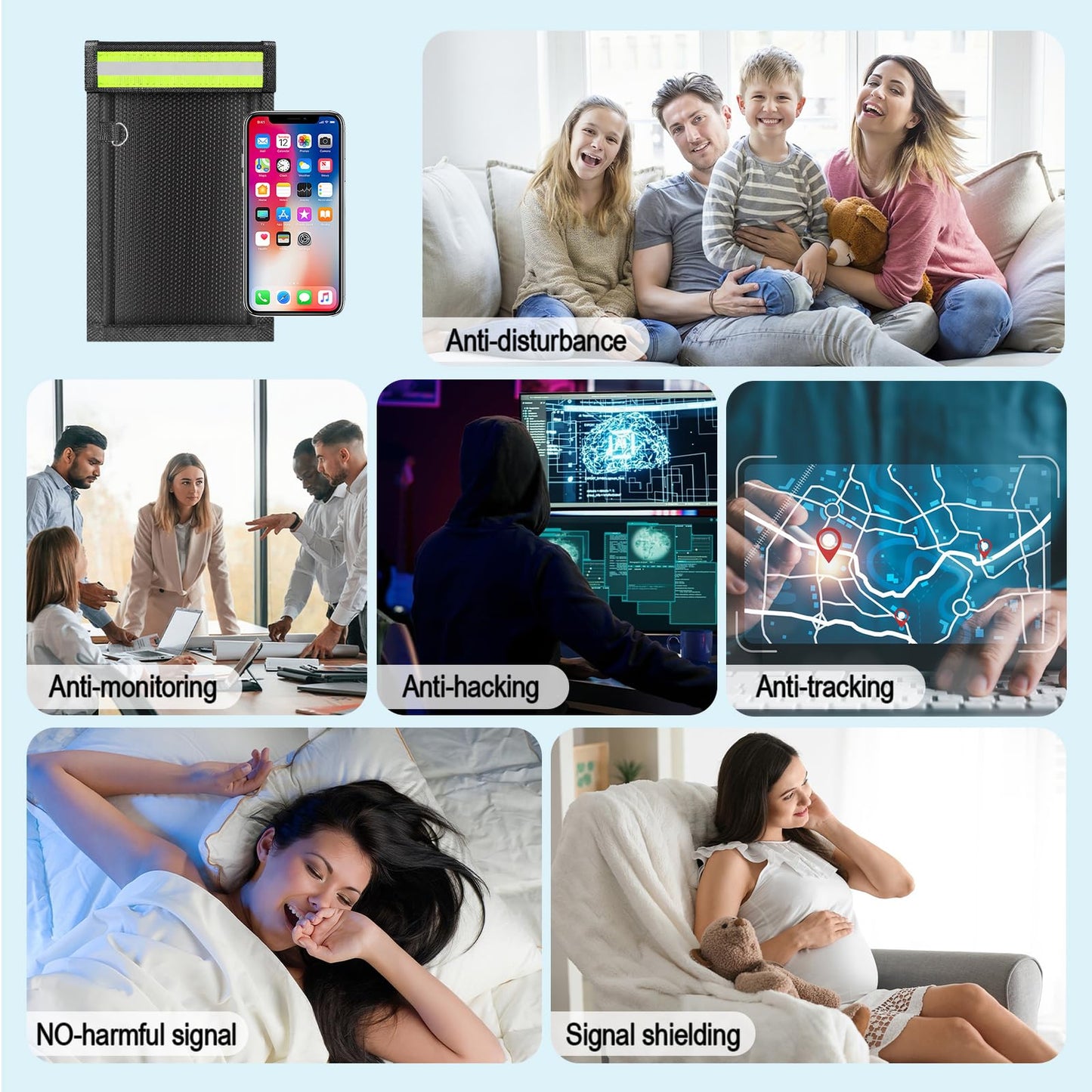 yaokvide 2 Pack Faraday Bags for Phones & Car Keys, Cell Phone Signal Blocking Pouch, Anti-Tracking Anti-Theft EMP Bag, Fireproof & Waterproof Faraday Key Fob Protector with Reflective Strip