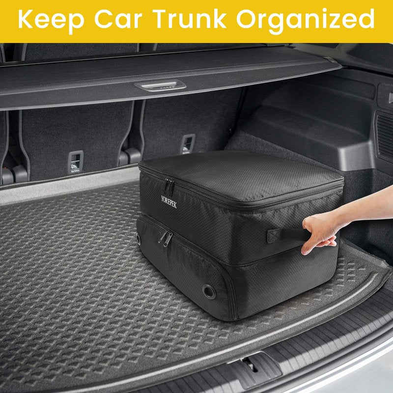 YOREPEK 2 Layer Golf Trunk Organizer, Golf Gifts for Men with Separate Ventilated Compartment for 2 Pair Shoes, Waterproof Car Trunk Locker for Balls, Tees, Clothes, Gloves, Accessories, Golfer gifts