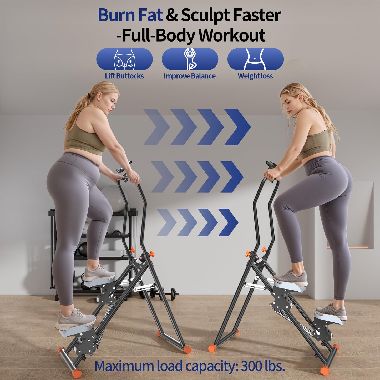 RYGEO Stair Steppers with Resistance at Home Gym, Folding Vertical Climber Cardio Exercise Machine, Stair Climber for Full Body Workout with LED Display