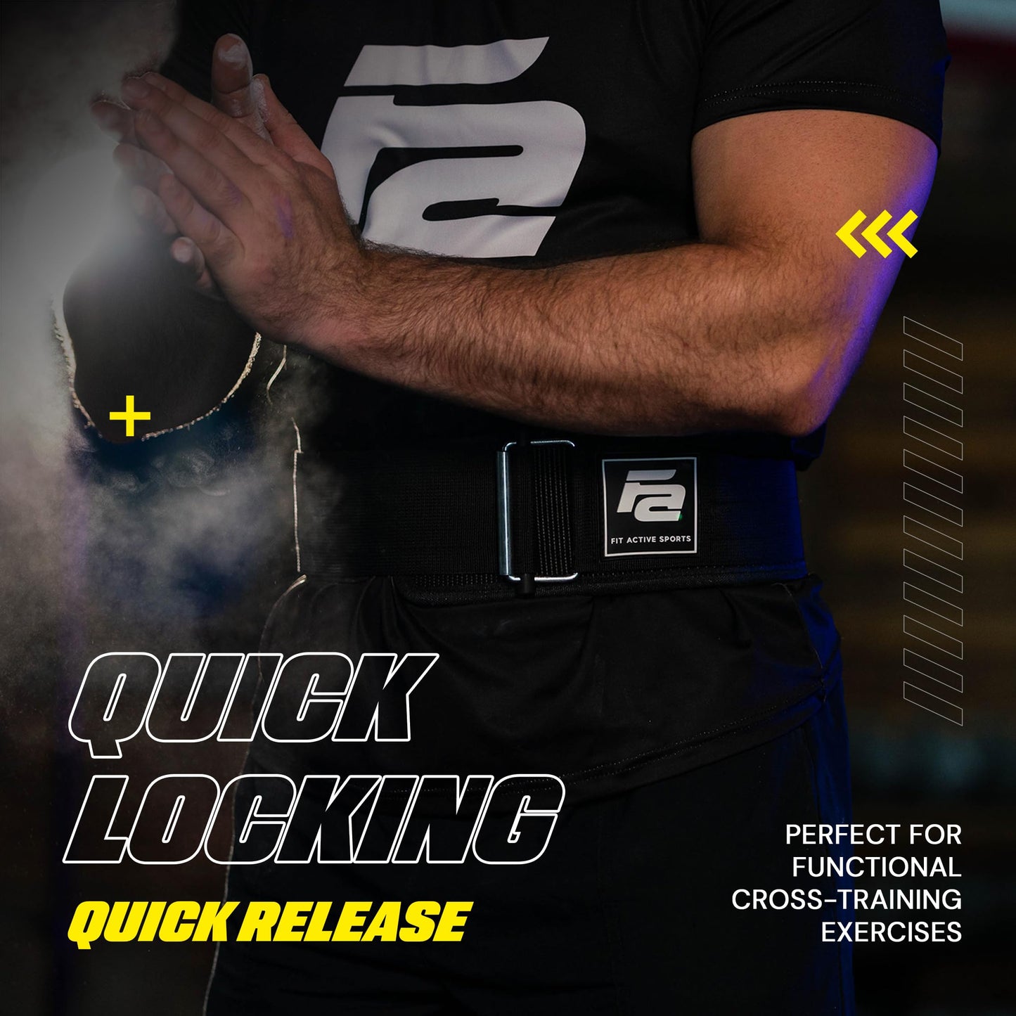 Fit Active Sports Self-Locking Weight Lifting Belt | Premium Weightlifting Belt for Cross Training & Power Lifting | Fast Locking Release Mechanism for Fitness and Power Lifting | Black, Small