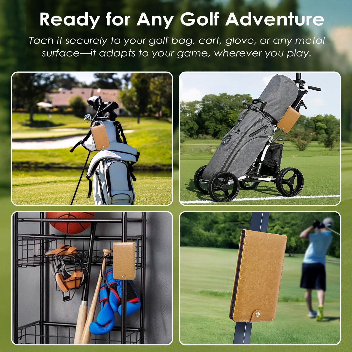 Femlotank Magnetic Golf Scorecard Holde, Premium Leather, All-in-One Design, Gold Club Bag Accessories, Universal Fit for Most Scorecards, Slim Profile for Back Pocket Carry (Beige)