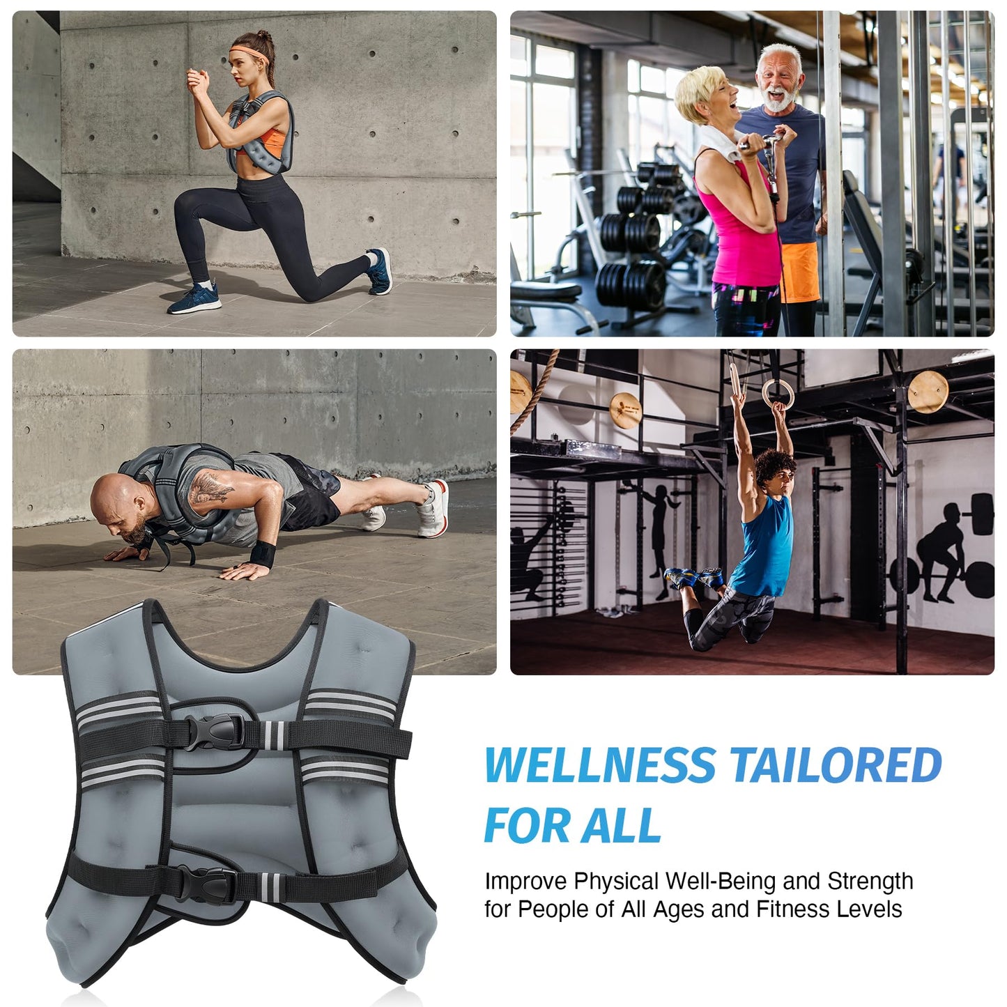 ZELUS Weighted Vest, 6lb/8lb/12lb/16lb/20lb/25lb/30lb Weight Vest with Reflective Stripe for Workout, Strength Training, Running, Fitness, Muscle Building, Weight Loss, Weightlifting, Grey(20 lb)