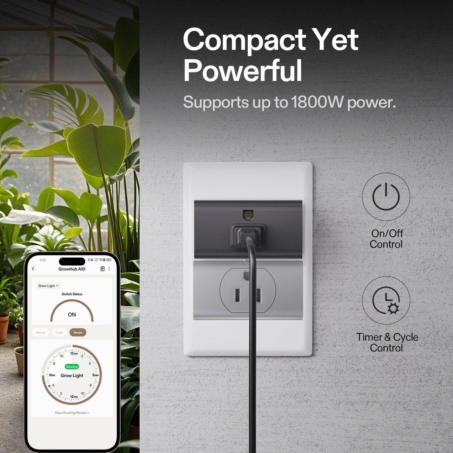 VIVOSUN GrowHub Outlet Controller A10, Smart WiFi Outlet, Smart Plug, 15A 1800W, Remote Control, Compatible with Vivosun App for Grow Tent