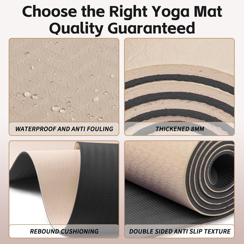 PAIDU Yoga Mat 8mm Super Thick TPE Fitness Mat | SGS Certified | Non-Slip, Odorless & Tear-Resistant | Unisex with Strap | for Yoga, Pilates, Meditation & Home Workouts (Beige&Black)