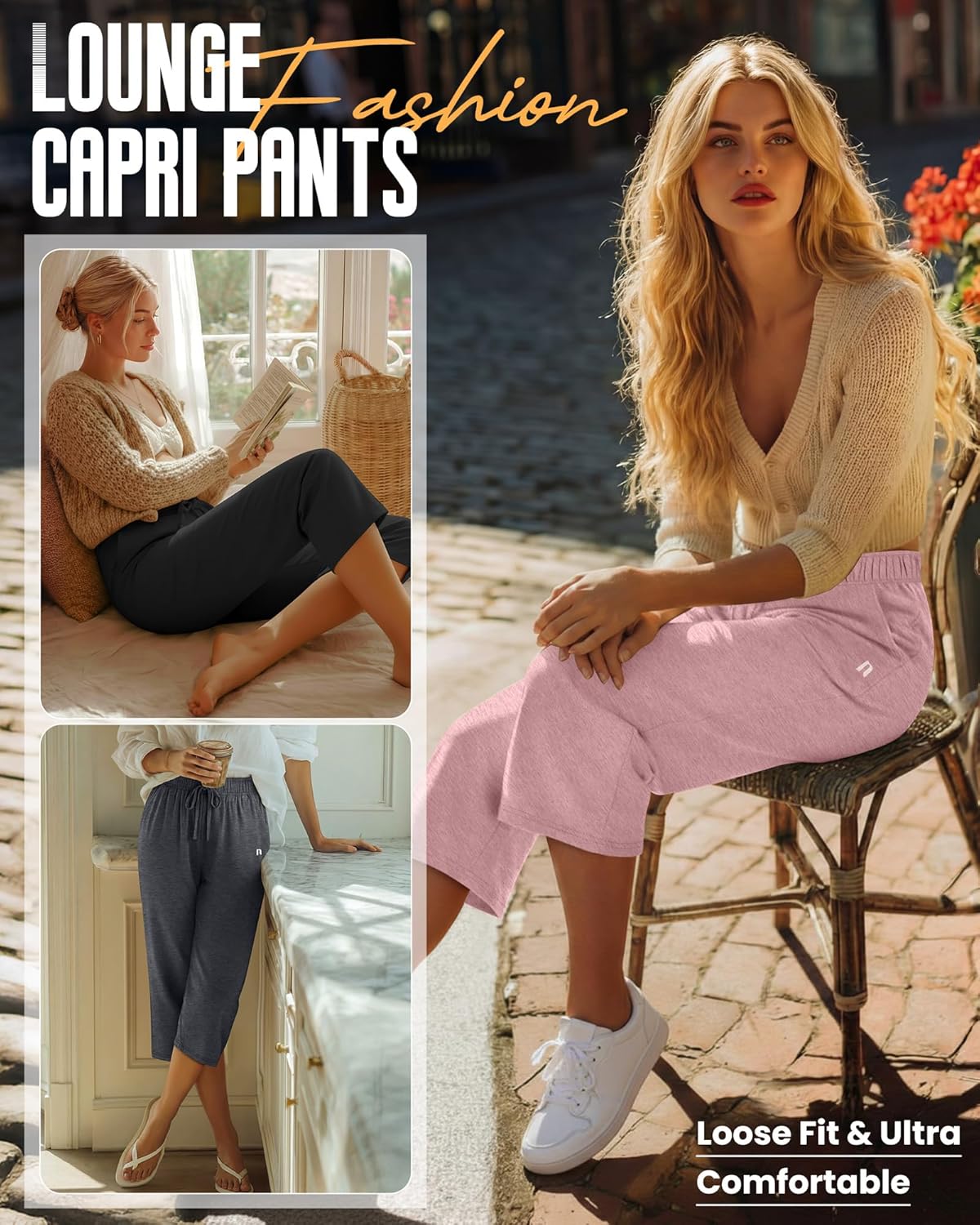 Neer Women's Capri Pants - Wide Leg Casual Sweatpants with Pockets | 3-Pack, Comfortable Fit