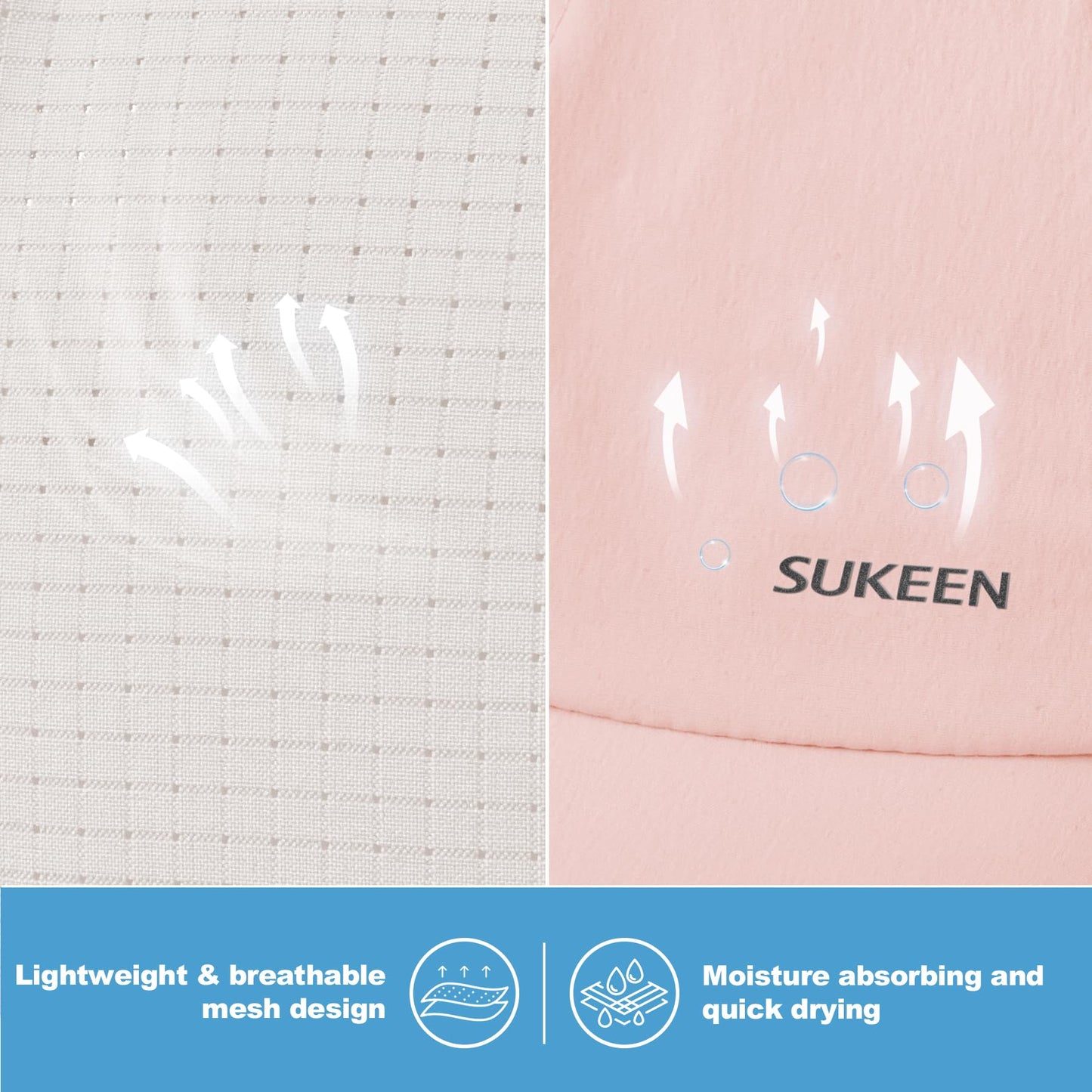 Sukeen Lightweight Kids Baseball Caps for Boy Girls, UPF50+ Kids Sun Hat Quick-Dry Youth Performance Hat for Outdoor Activity Pink