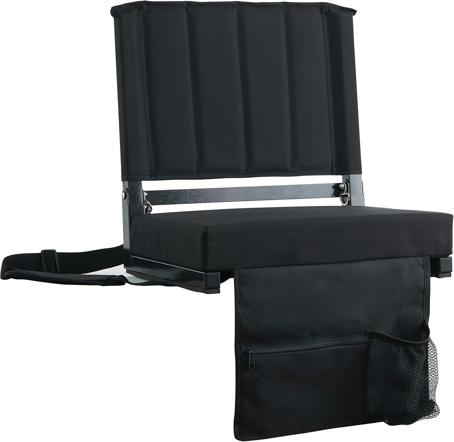 Sport Beats Stadium Seats - Padded Bleacher Chair with Back Support & Shoulder Strap | Black, 1pc, Regular Size - 17" W x 12" D x 16.5" H
