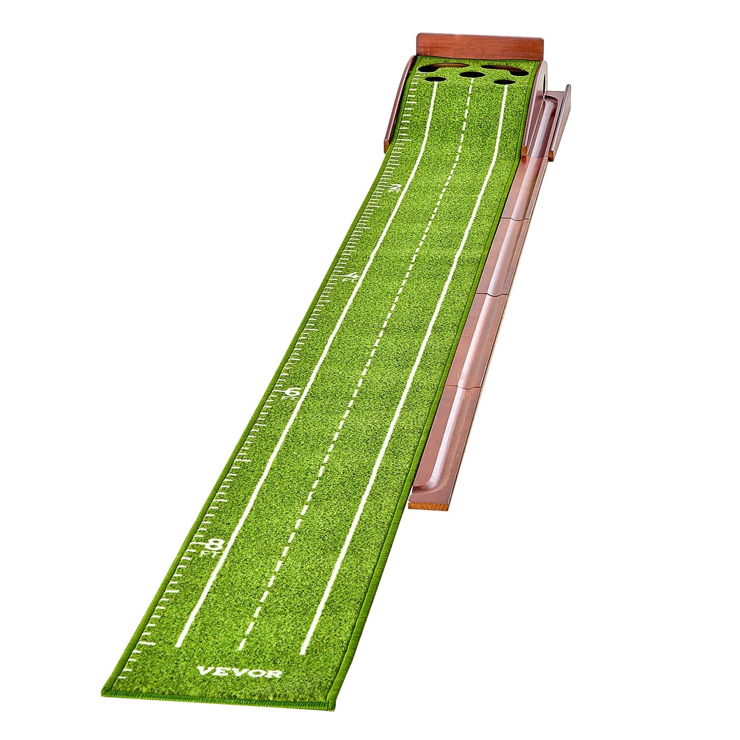 VEVOR Golf Putting Mat, 2 Hole Indoor Putting Green, Wrinkle-Free Golf Training Aid, Mini Golf Set with Auto-Ball Return, Alignment Guide, 3 Ball, Wood Base, Game Practice Gift for Home Office