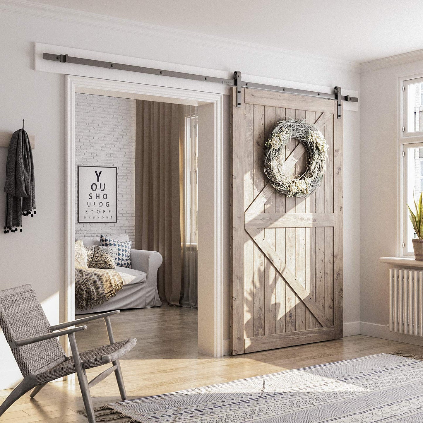 SMARTSTANDARD 10FT Sliding Barn Door Hardware Kit, Heavy Duty Track-Smoothly and Quietly-Includes Detailed Installation Instruction Fit 60" Wide Door Panel (J Shape Hanger) Black