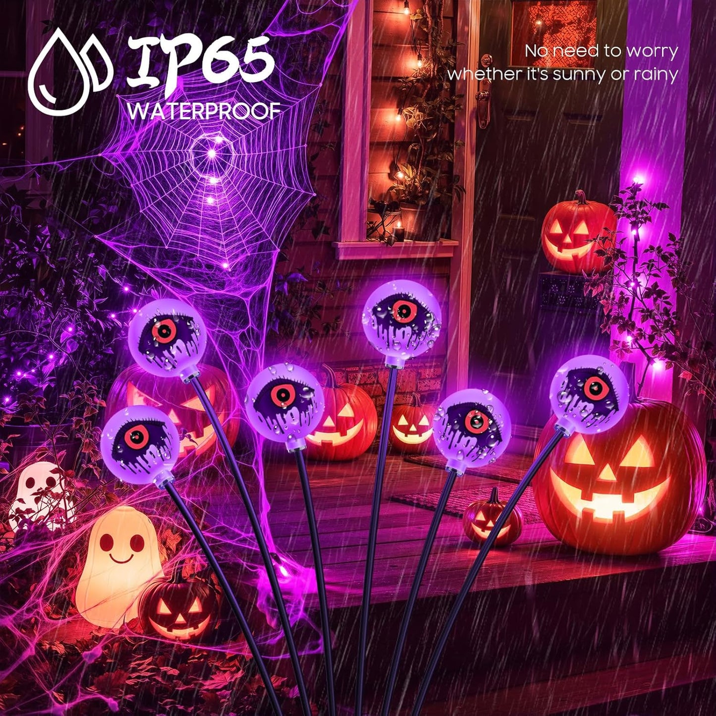 Solar Halloween Eyeball Lights - 6 Pack 36 LED Green Scary Pathway Decor