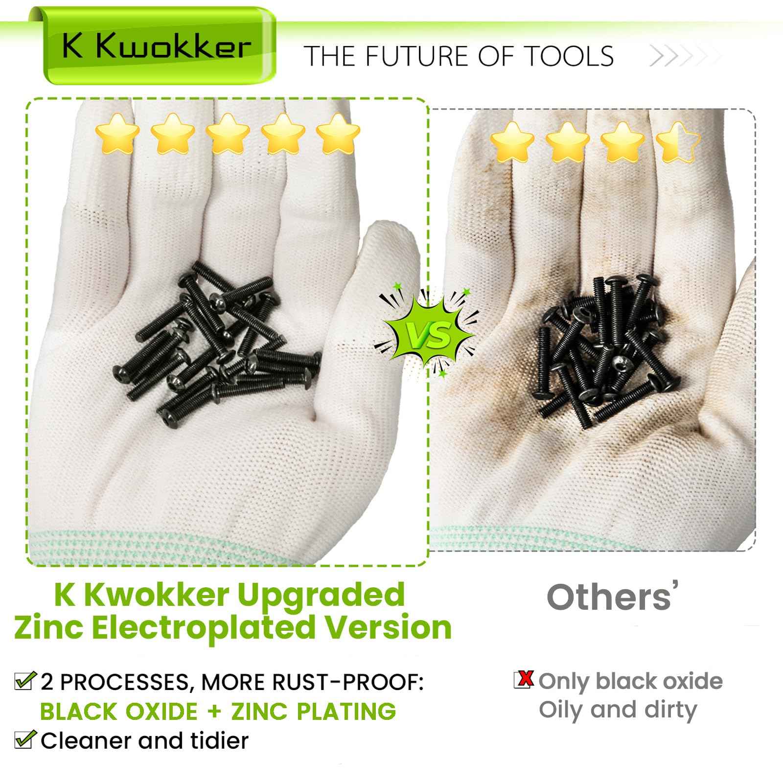 K Kwokker 2410Pcs M2 M3 M4 M5 Nuts and Bolts Assortment Kit 4MM to 20MM Upgraded Zinc Plated Hex Button Head Cap Metric Machine Screws, 10.9 Alloy Steel Bolts and Nuts Kit w/Lock Washers for Screws