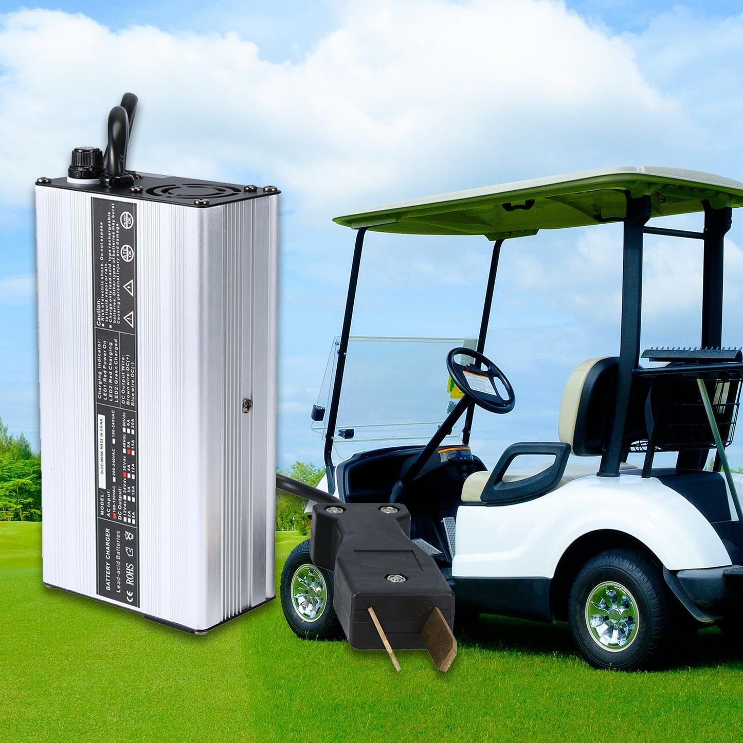munirater 36V 5A Golf Cart Battery Charger Crow Foot 2 Prong Plug Replacement for Club Car DS TXT