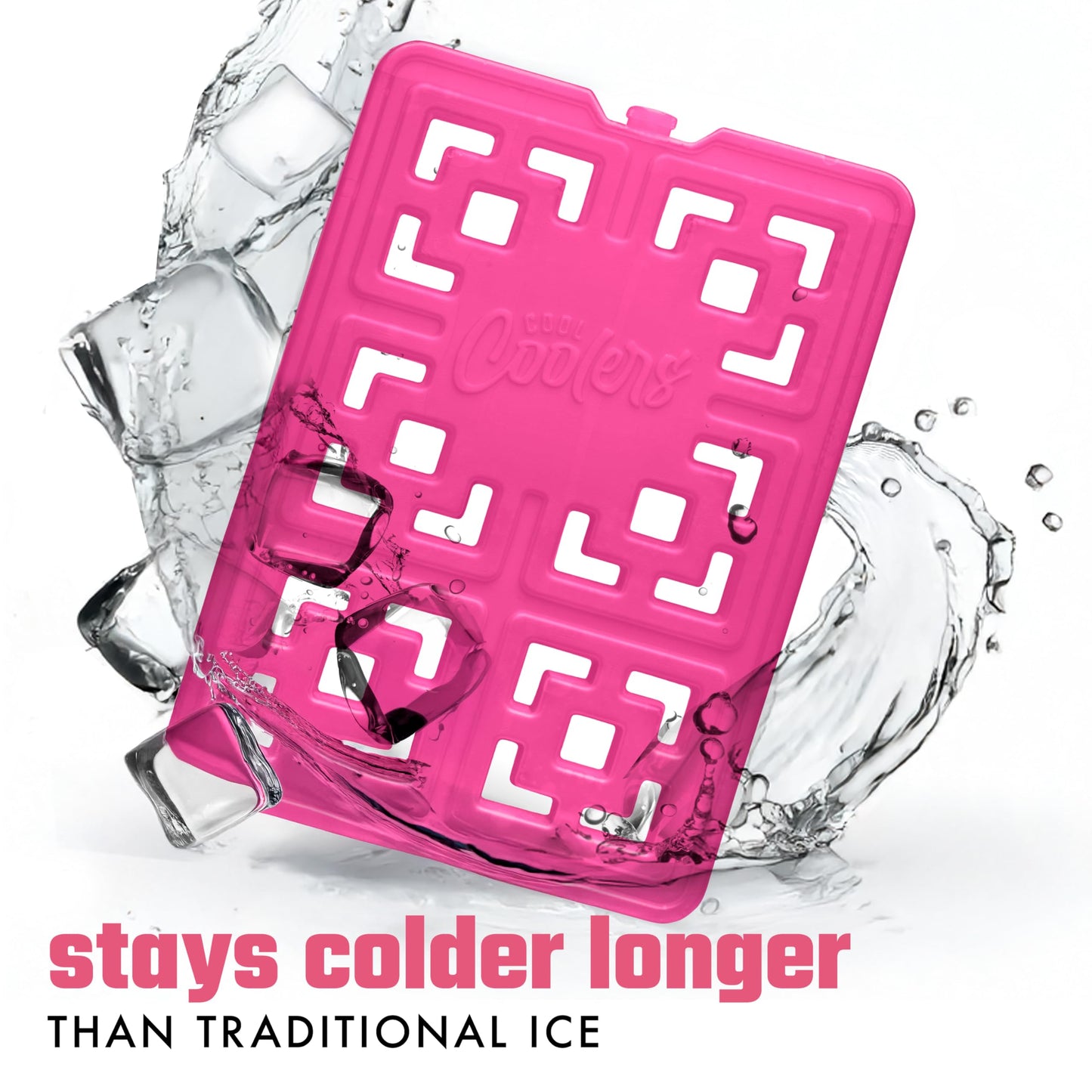 Cool Coolers XL Fashion Ice by Fit & Fresh, 2pk Ice Blocks for Lunchboxes, Quick Freeze, Space Saving, Stylish Reusable Freezer Packs for Coolers, Hot Pink