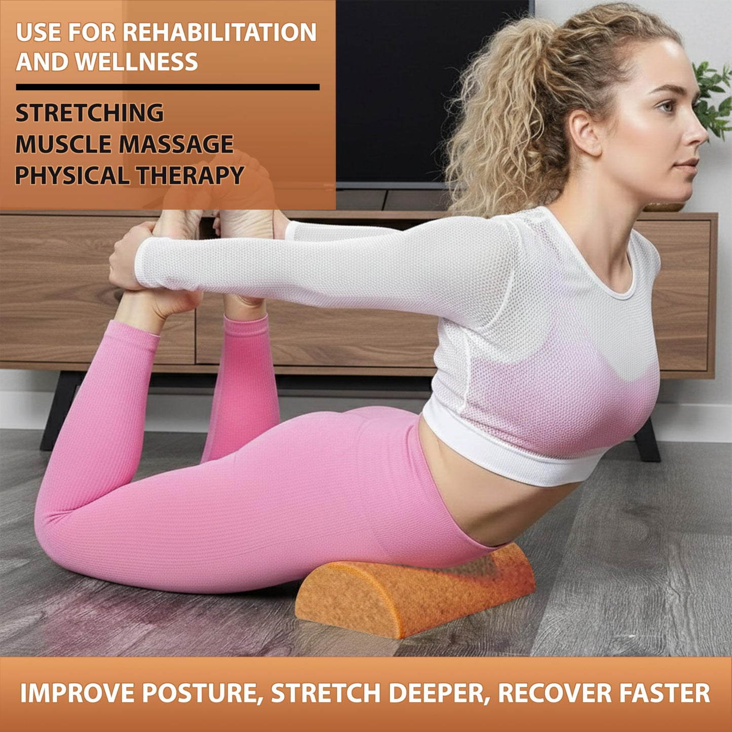 TUNZBI 2 in 1 Premium Cork Balance Board with Peanut Massage Ball, Foot Strengthener Kit for Stability Training, Natural Cork Foot Balance Trainer, Non Slip Surface for Home Gym Travel Workout, Exercise Equipment