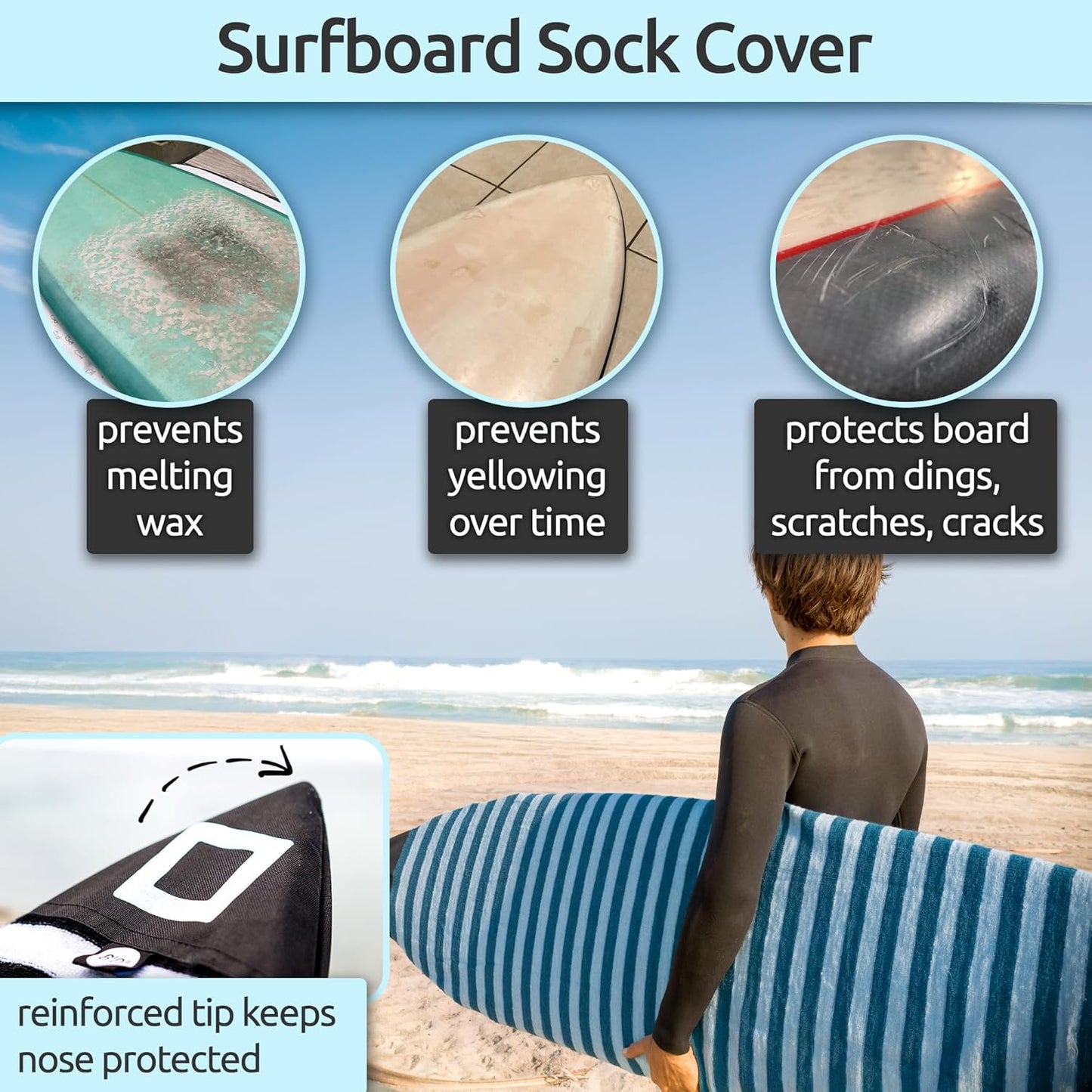 Surf Squared Surfboard Sock Cover | Lightweight Protective Bag for Shortboard, Longboard & SUP