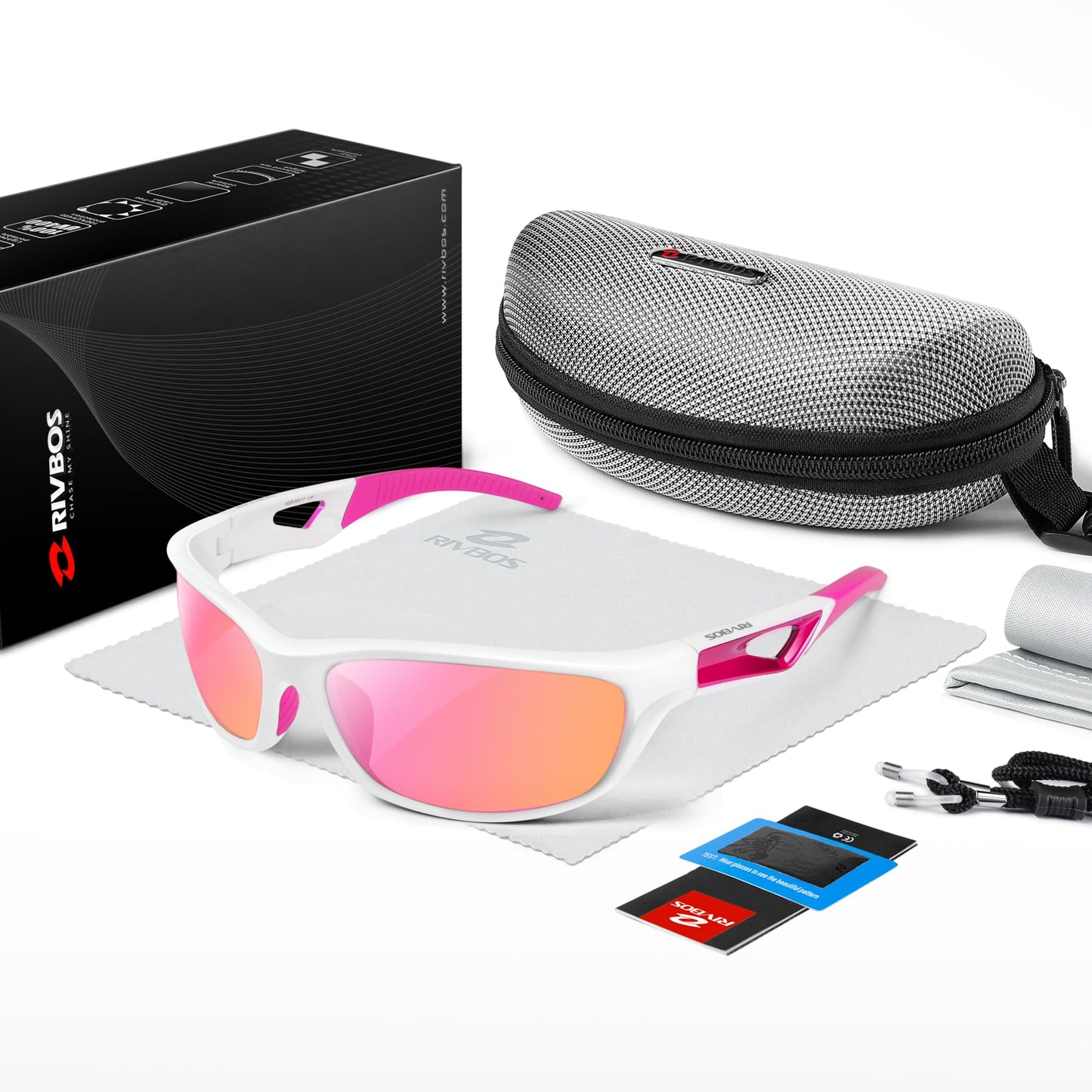 RIVBOS Polarized Sports Sunglasses Driving Sun Glasses Shades for Men Women Tr90 Frame for Cycling Fishing Running RB831 White Frame/Pink Lens