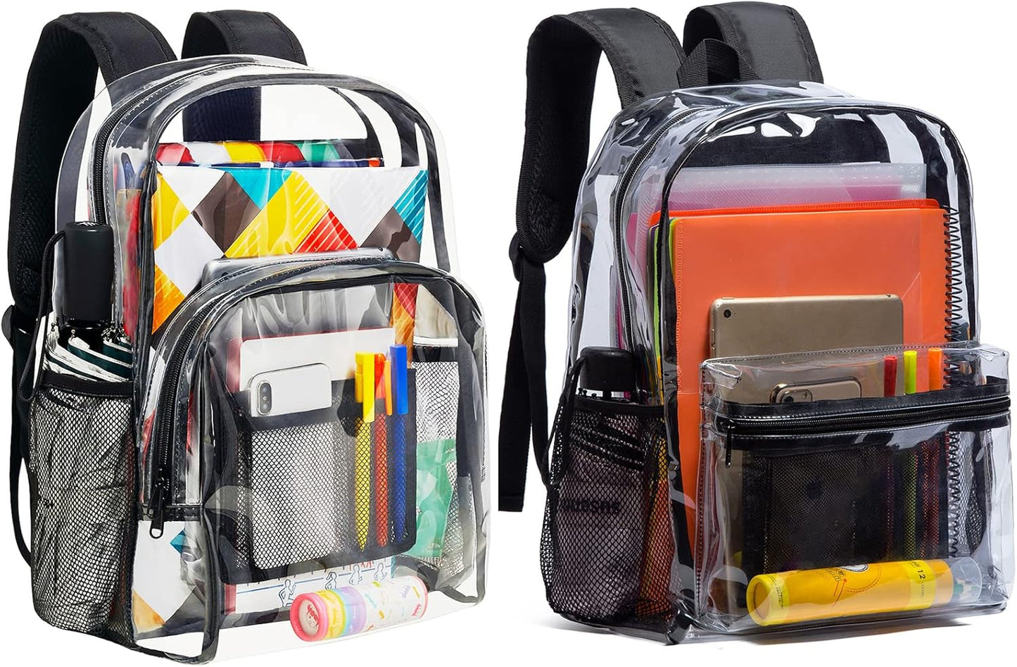 Vorspack Clear Backpack - Heavy Duty Transparent Design for College & Workplace | 2 Pack Black