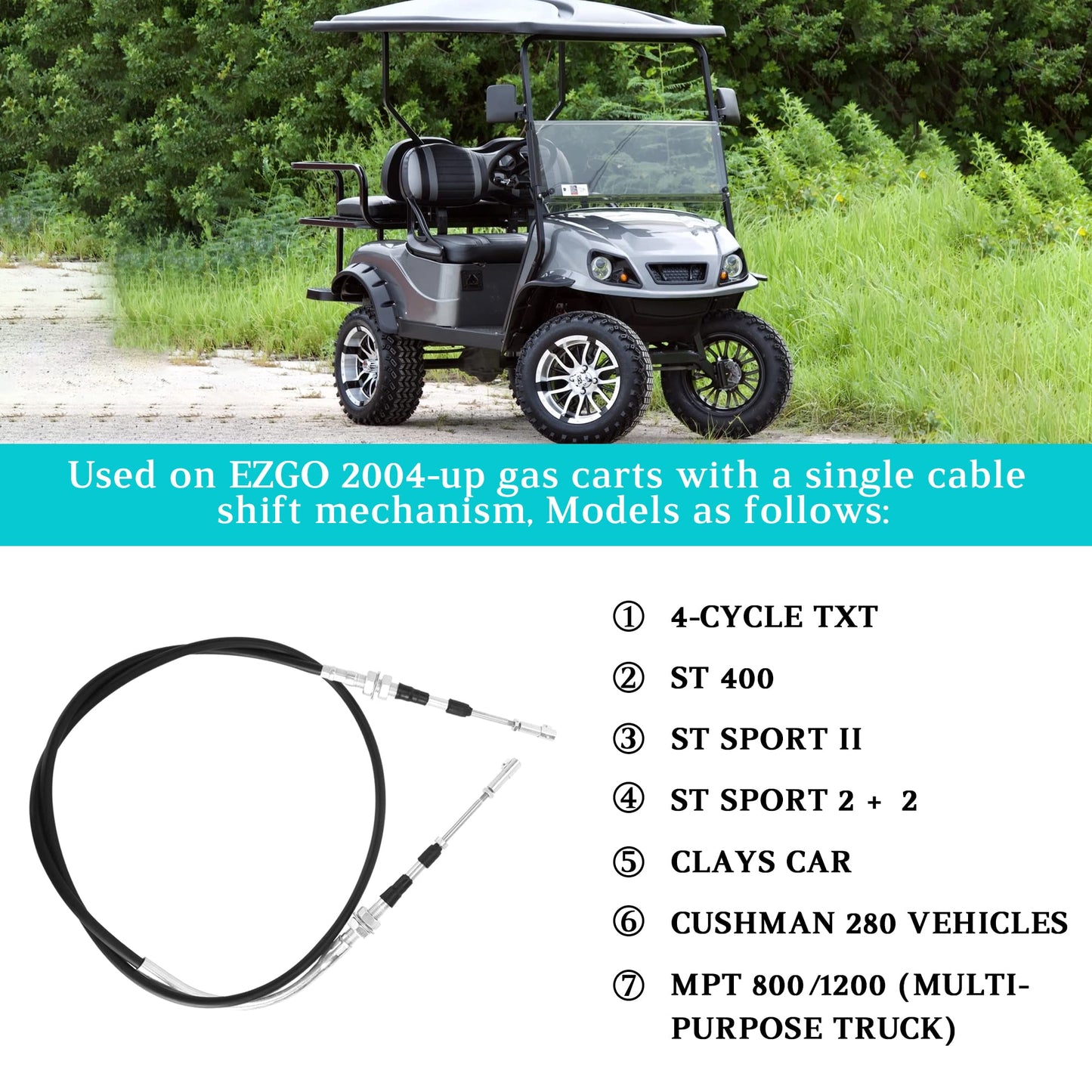 10L0L 66 Inch Transmission Forward Reverse Push/Pull Shifter Cable for EZGO TXT, MPT 800/1200, ST Series 2004-up Gas Golf Cart, Replace OEM 602891