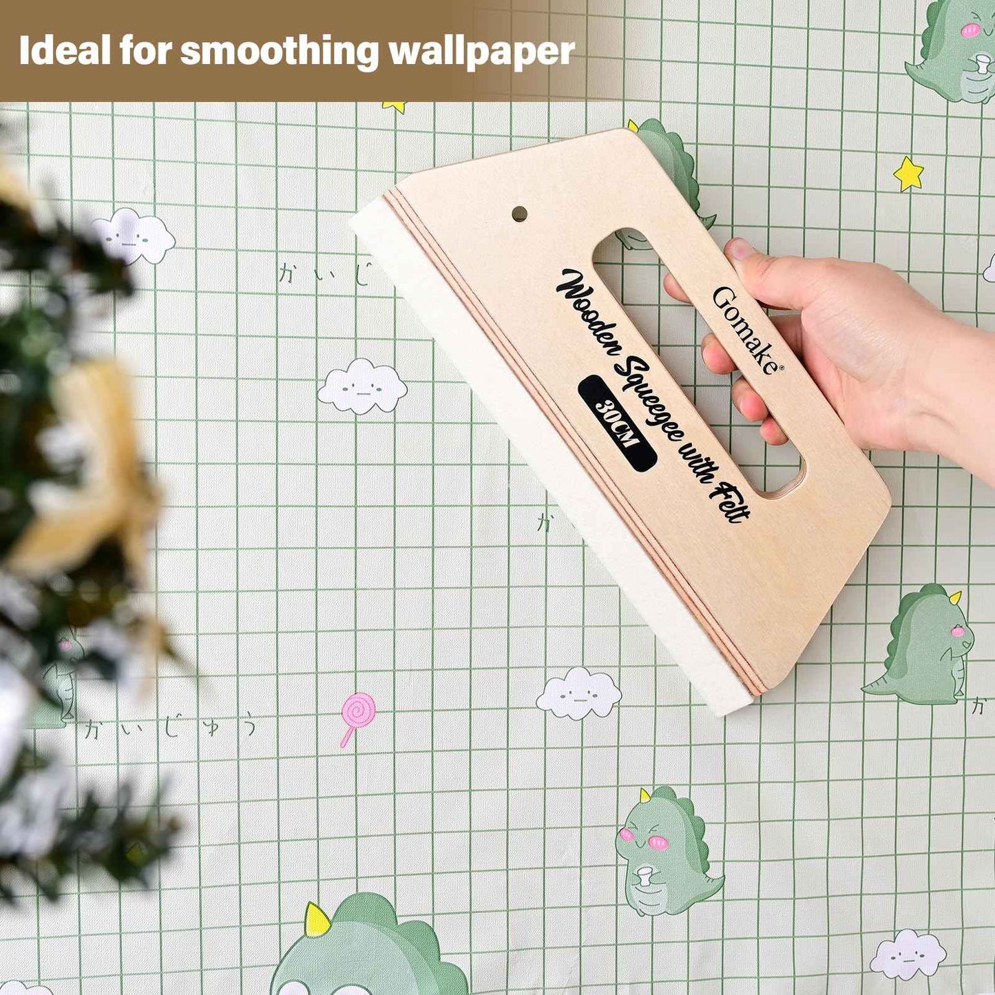 Gomake Wallpaper Smoothing Tool Large Wooden Squeegee with Felt for Large Film Application,Floor Graphics Installing,Doors and Windows Decal Applications