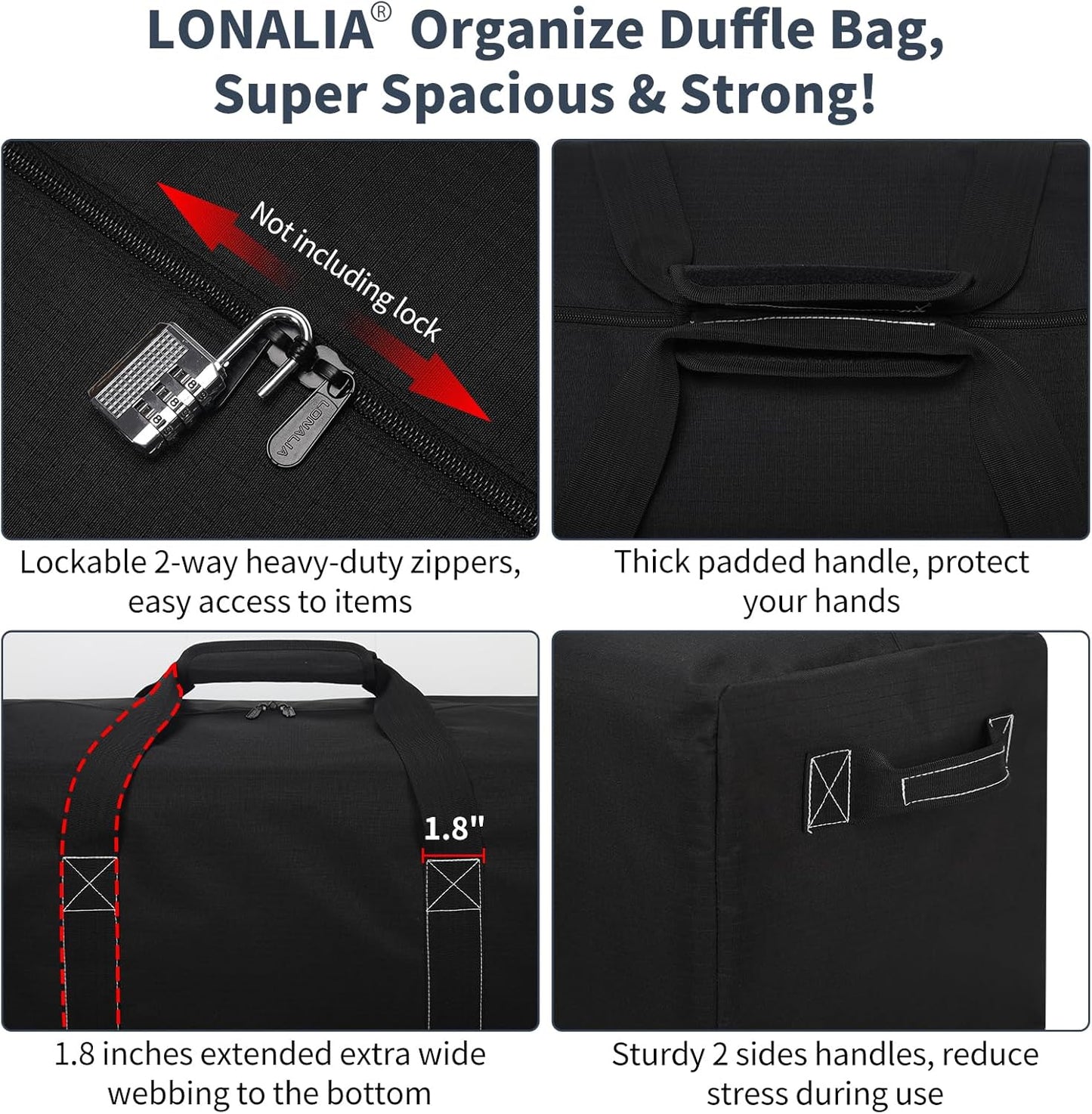 Skiennix 48-Inch Duffle Bag - Extra Large 165L Heavy Duty Travel & Camping Storage Bag | Black