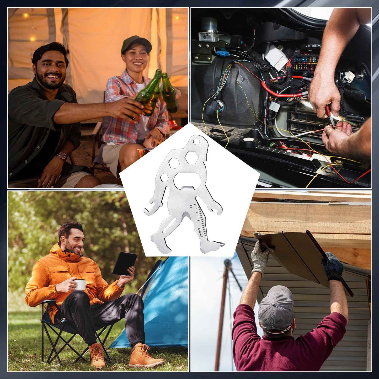 Cholemy 12 Pcs Credit Card Tool Novelty Christmas Stocking Stuffer Wallet Multitool Edc Gadget Friendship Bigfoot Sasquatch Elephant Gift Small Hand Carabiners Tool for Men Birthday(Ape-man,Silver)