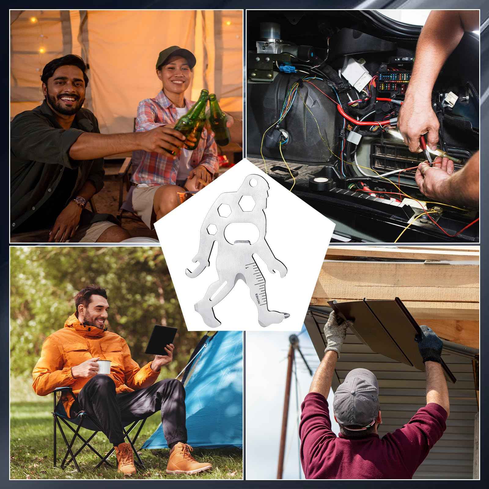 Cholemy 12 Pcs Credit Card Tool Novelty Christmas Stocking Stuffer Wallet Multitool Edc Gadget Friendship Bigfoot Sasquatch Elephant Gift Small Hand Carabiners Tool for Men Birthday(Ape-man,Silver)