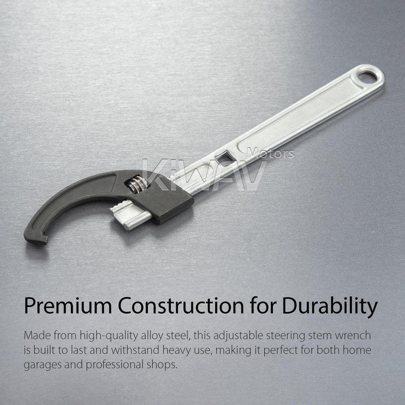 KiWAV Adjustable Steering Stem Wrench 22-75MM – Universal 2-in-1 Spanner with 3/8 Torque Wrench Drive Cutout – Durable Alloy Steel, Rust-Resistant Motorcycle Tool