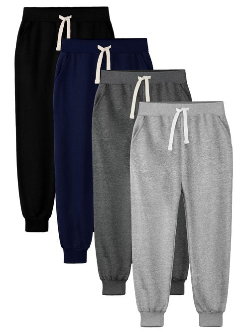 HXP 4 Pack Boys Sweatpants Joggers Cotton Boys Youth Active Soft Sweatpants Kids Pocket Drawstring Joggers Medium
