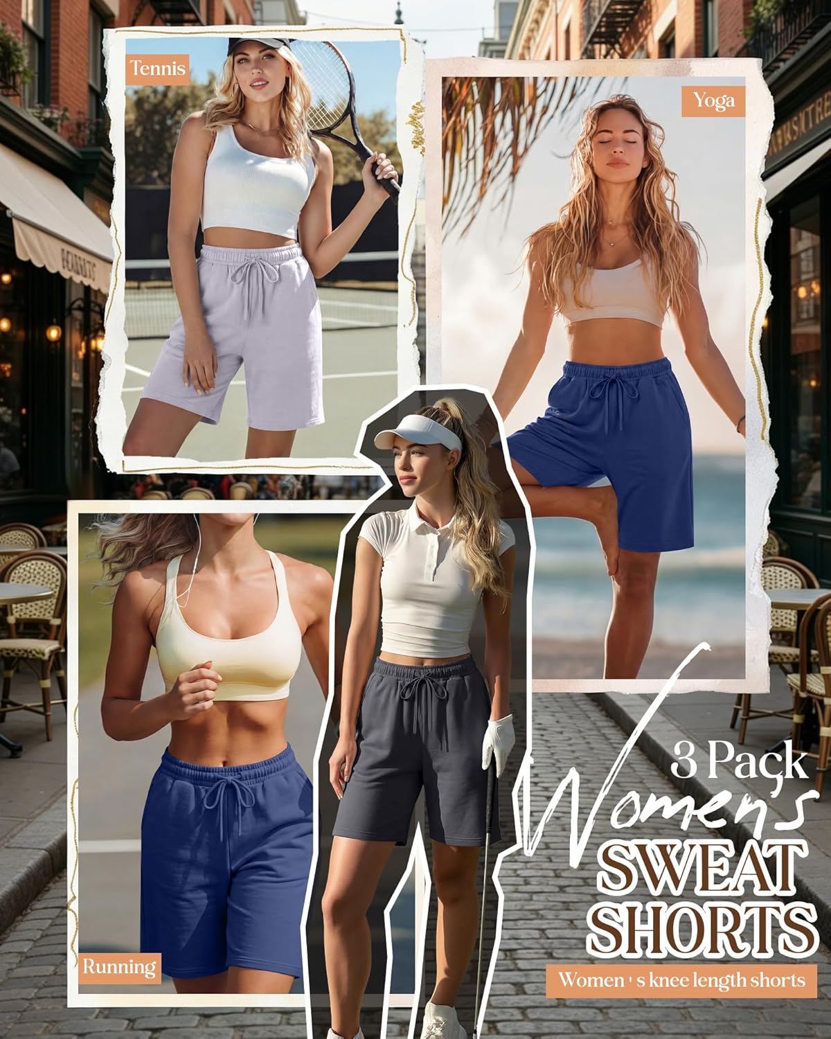 Neer Women's Bermuda Shorts - 3 Pack Jogger Yoga Sweat Shorts with Pockets | Knee Length
