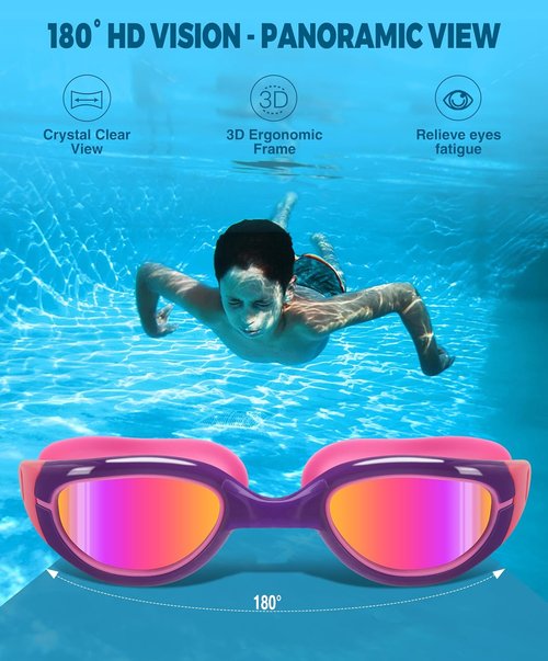 Aegend Swim Goggles for Kids 6-11 | Polarized Anti-Fog UV Protection Pool Goggles