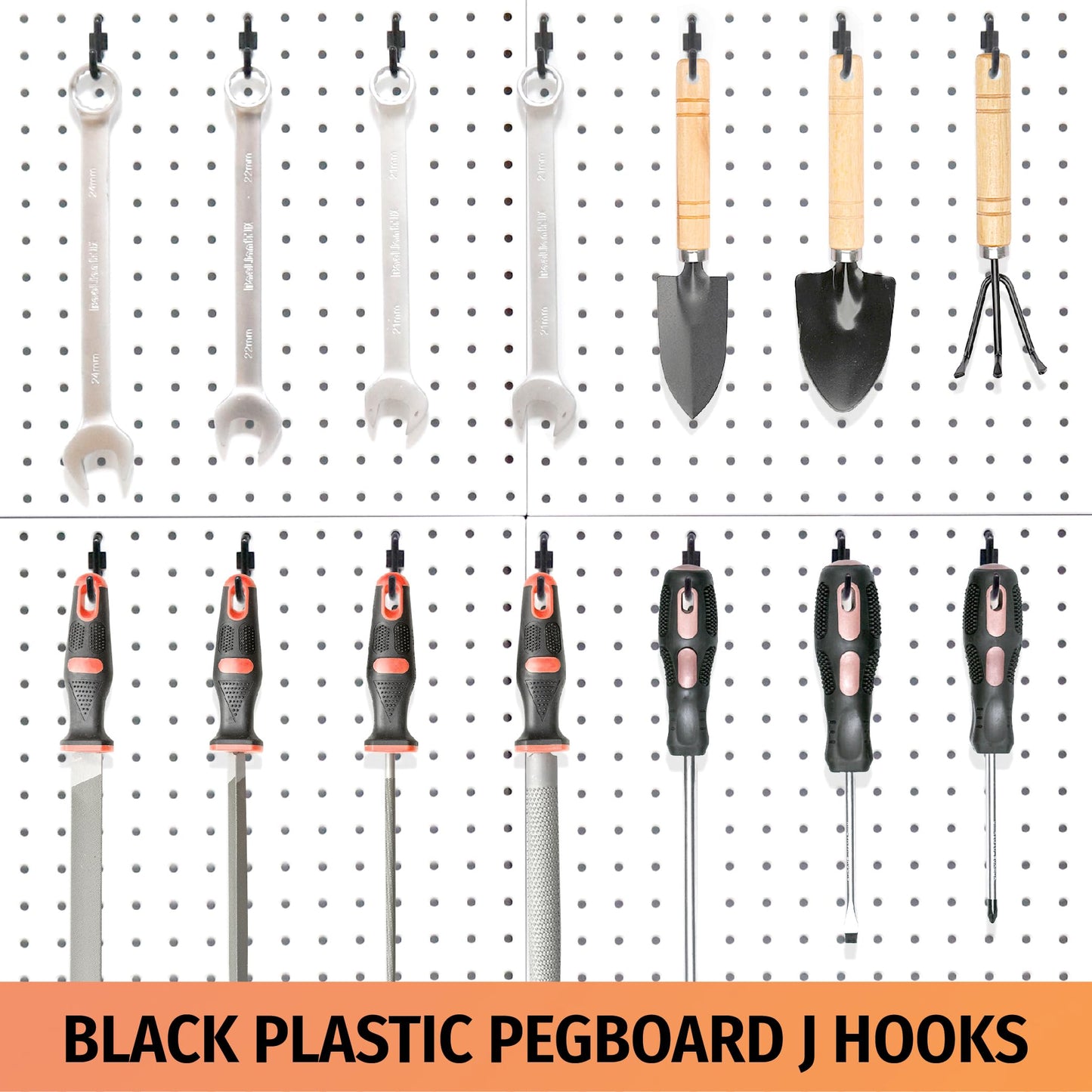 HUHOLE Pegboard Plastic Hooks, Designed for 1/4" Metal Pegboard Panel, Black, 100PC