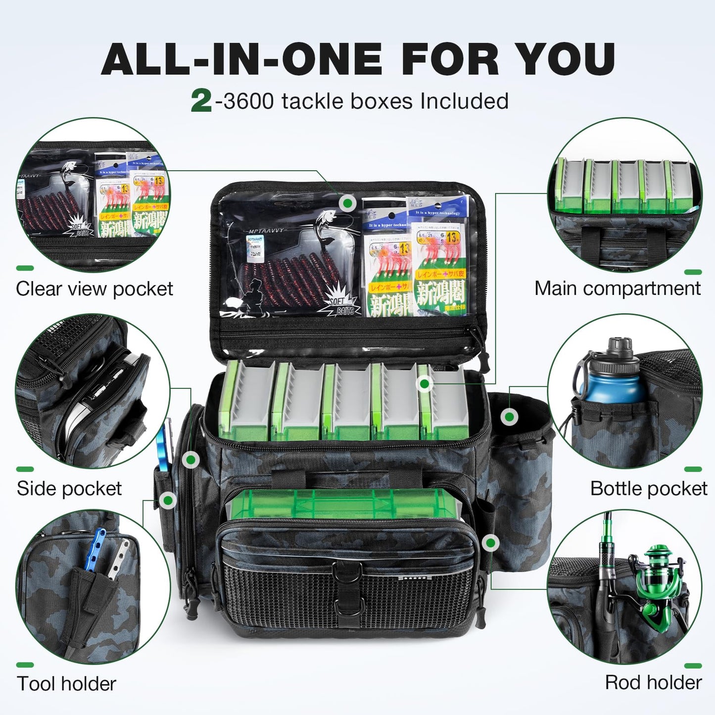 Ghosthorn Fishing Tackle Bag 3600 and 3700 Tackle Trays Lure Box Waterproof Tackle Box Organizer Removable Dividers for Lures Storage