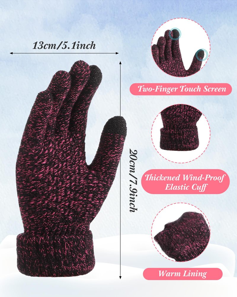 JaGely 8 Pieces Women Winter Hats and Gloves Set Women Warm Touchscreen Knitted Lined Gloves Winter Beanies(Navy Blue, Wine Red, Mixed Black White,Mixed Khaki,Without Pom Pom)
