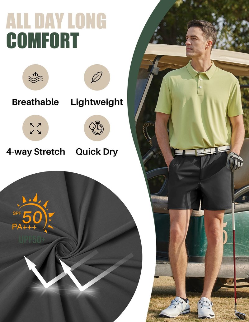 PULI Men’s Golf Shorts 5 Inch Inseam Lightweight Summer Stretch Waterproof Hiking Casual Shorts with Pockets Black 32