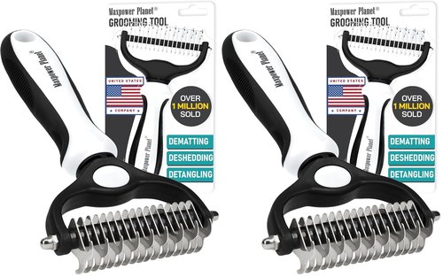 Maxpower Planet Pet Grooming Brush - Double-Sided Undercoat Rake for Dogs & Cats, Reduces Shedding 95% | Pack of 2