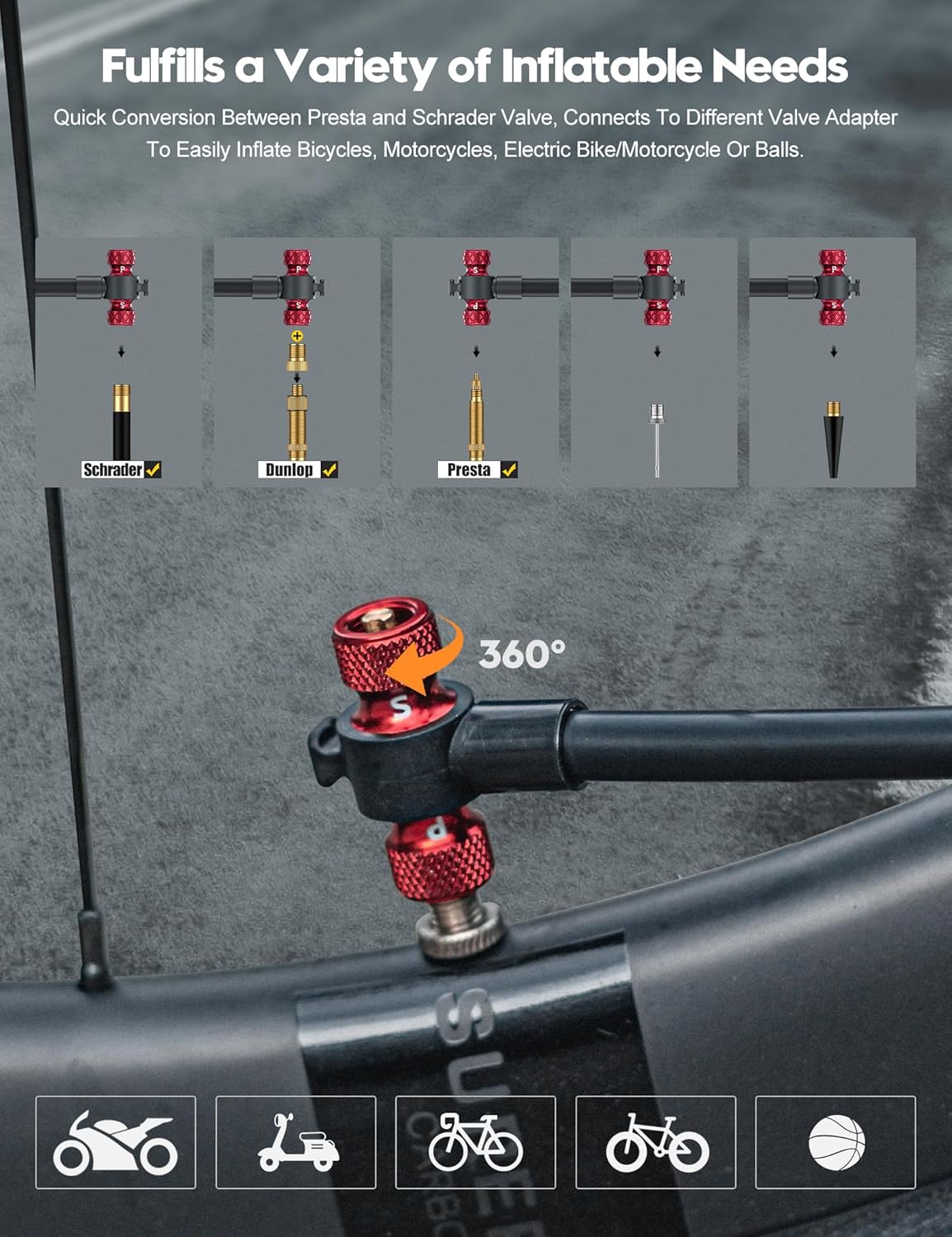 Tiakia High Pressure Bike Pump - Portable Hand Air Pump with Gauge for Presta & Schrader Valves | Aluminum Design