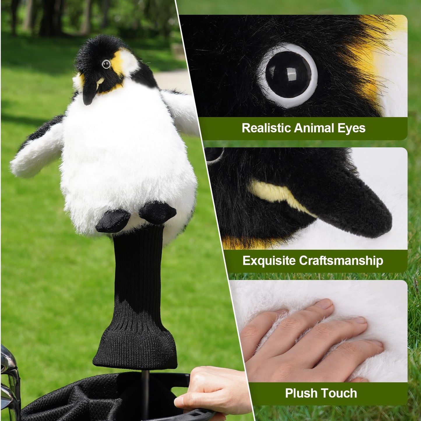 Funny Driver Headcover, Plush Golf Club Covers Long Neck, Animal Headcover, Fairway Wood Hybrid Headcover, Headcovers for Golf Clubs Fits Men and Women, Driver Headcover Animal for Present, Penguin