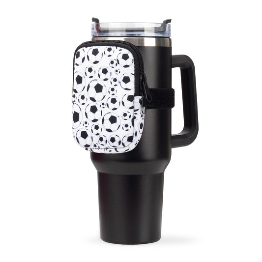 Water Cup Bottle Pouch Accessory | Compatible with Stanley Tumbler| Great for Workouts, Gym, Running, Walking, Sports| Keeps Cards, Keys, and Earphones Safe| Fun and Cute Designs (Soccer)