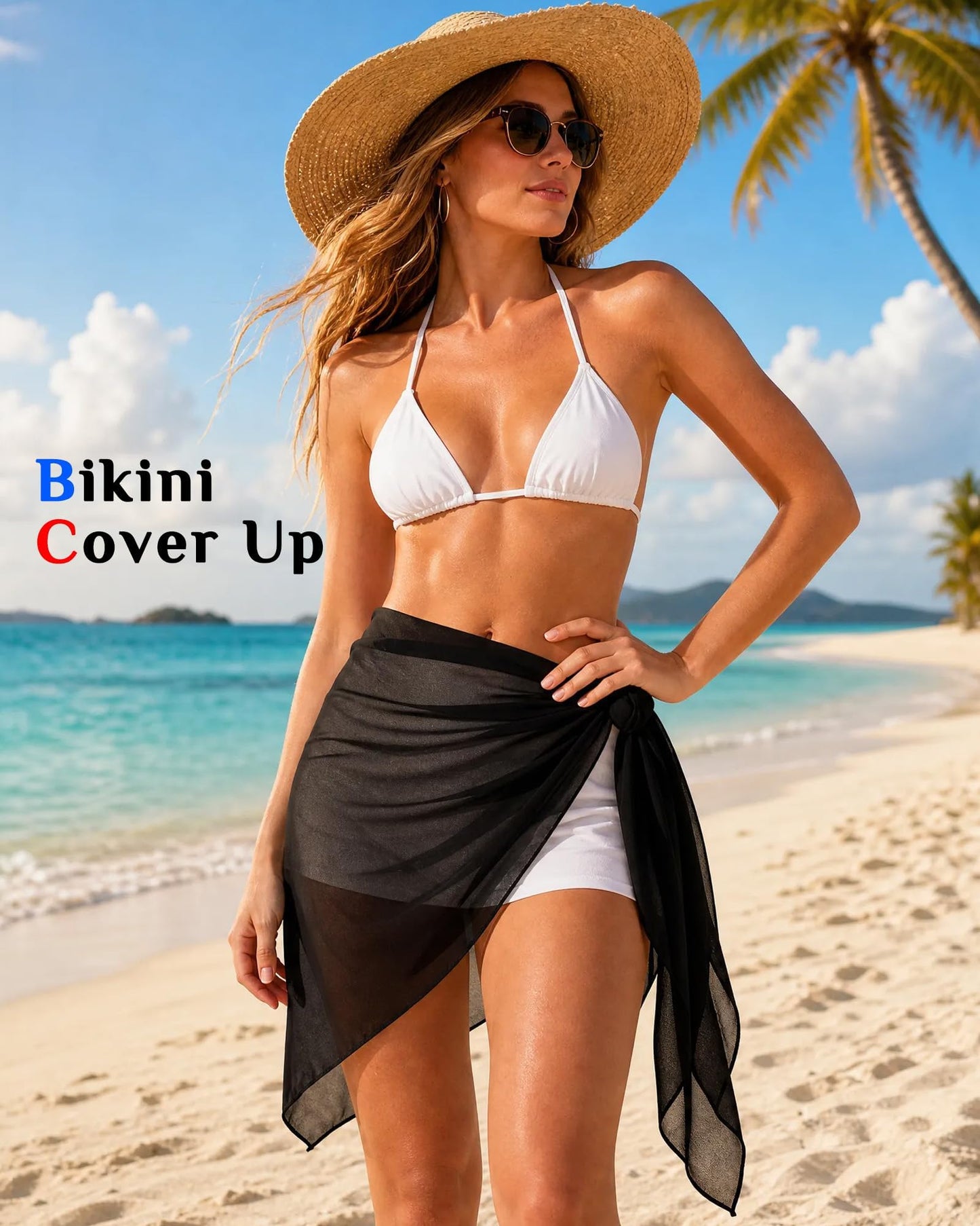 Argstar 3 Pieces Women's Beach Sarong Cover Up Wraps, Bathing Suit Short Skirt Sheer Bikini Swimsuit Coverups for Swimwear