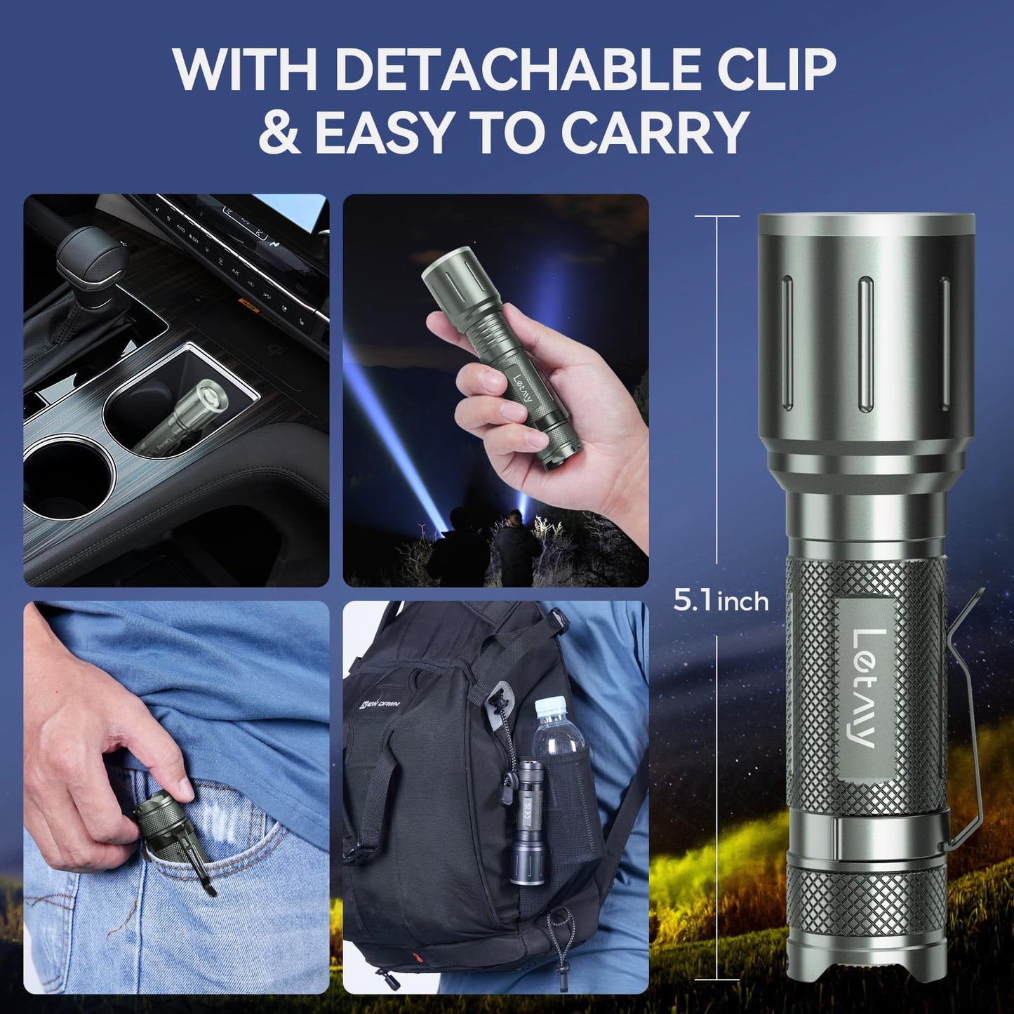 LETMY LED Flashlight 2 Pack - Super Bright Tactical Flashlights High Lumens - Zoomable, 5 Modes Flash Light, Waterproof Powerful Flashlights for Hurricane Home Emergency Camping Outdoor