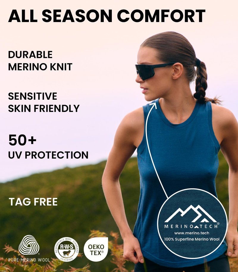 Merino Wool Tank Top Women - Active Merino Wool Undershirt Moisture Wicking Breathable Anti-Odor Lightweight Base Layer (Medium, Off White Highneck)