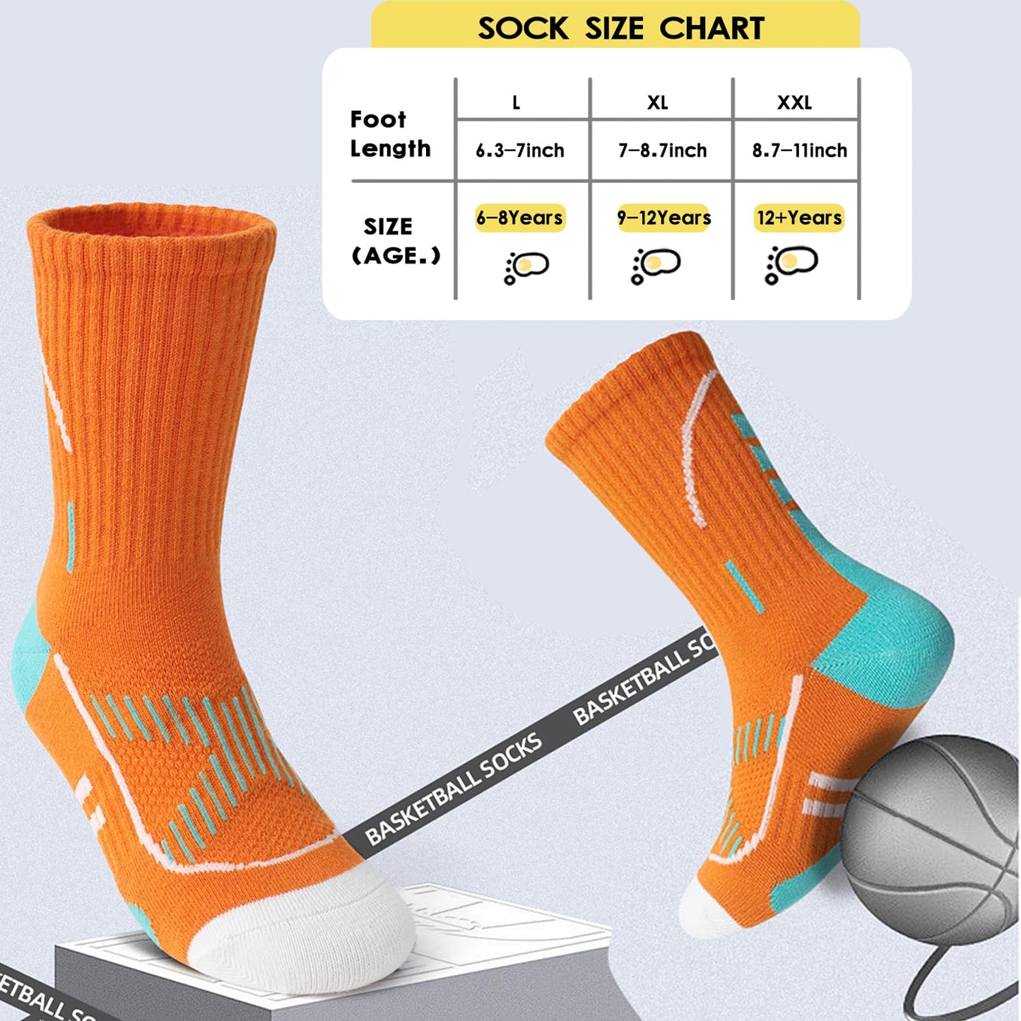 Zumou Boys Sock Basketball Athletic Kids Youth Sports Soccer Hiking Outdoor Crew Socks(9-12 Years, B Assorteds 6 pairs)