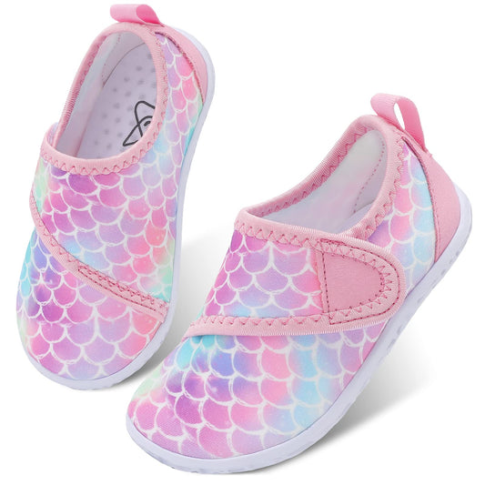 LeIsfIt Toddler Water Shoes Boys Girls Barefoot Aqua Socks Kids Breathable Quick-Dry Swim Shoes for Beach Pool Surf, Pink Scale, 6 Toddler