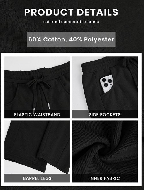 DLOODA Women’s Barrel Sweatpants Wide Leg Lounge Sweat Pants with Pockets Drawstring Elastic Waisted Baggy Casual Trousers Black